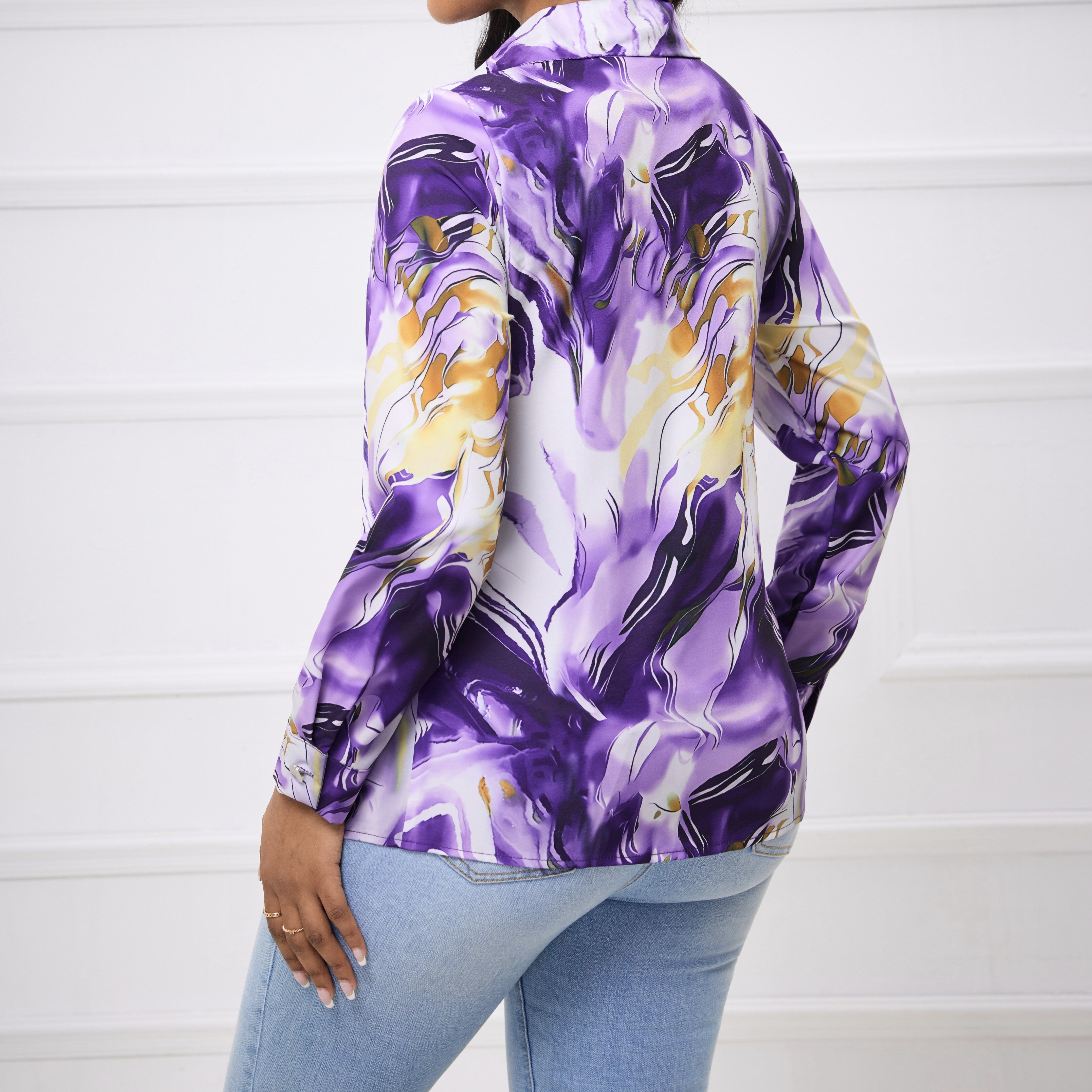 Ladies' Fashionable and Elegant Spring Summer Shirt with A Collar and Fashionable Print, Comfortable And Casual Long Sleeved Shirt Top