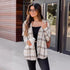 New Polo Collar Pocket Long Sleeve Plaid Shirt For Women