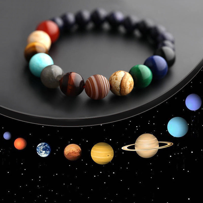 -New Fashion Eight Planets Beaded Bracelet Men's Natural Stone Cosmic Yoga Chakra Solar Bracelet, Jewelry Handmade Bohemian Natural Stones Bracelet