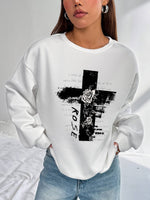 Women's Hoodless Sweatshirt- Rose Cross Print