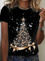 Christmas Women's Print Long Sleeved- Bright Decorated Tree Print, Black