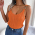 Women's Sleeveless Knitted Camisole With Metal Buckle Straps Crew Neck Tank Top