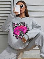 Sexy Women's Hoodless Sweatshirt- Lipstick Lepard Print