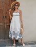 Women's Cotton Embroidered Midi Dress - Classic Black And White A-Line Sundress With Contrast Trim, Perfect For Vacation