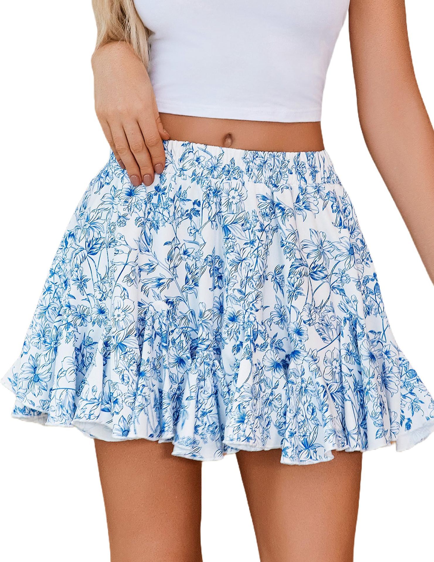 European And American Bohemian Sports Holiday Floral Casual Ruffled Mini Skirt