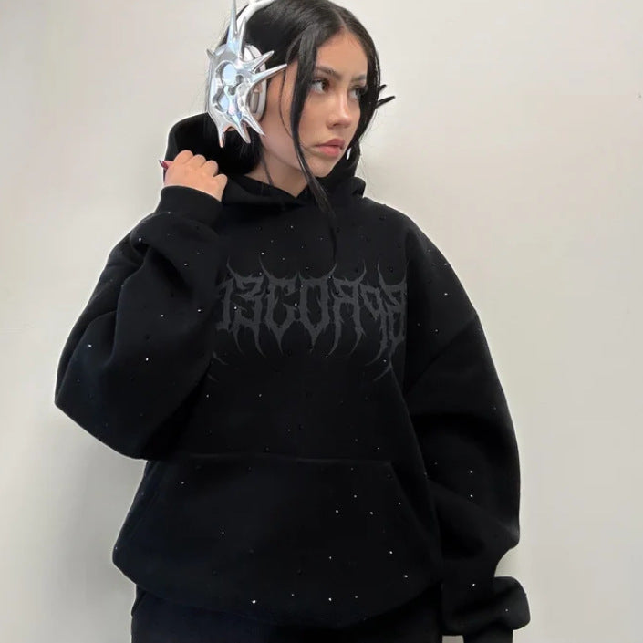 Long Sleeve Couple Sweatshirt Hot Drilling Printed Hoodie