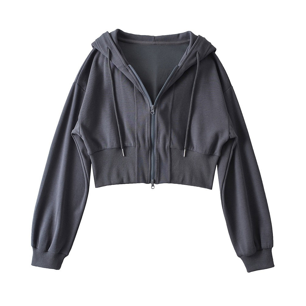 Women's Shoulder Hooded Double Zipper Sweater