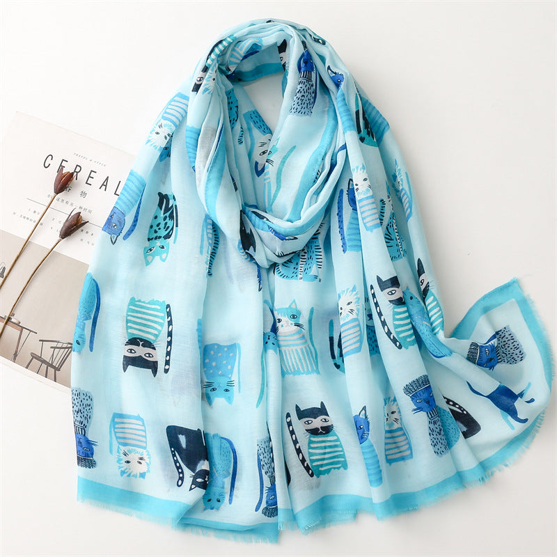 Cute Kitten Paradise Printed Silk Scarf