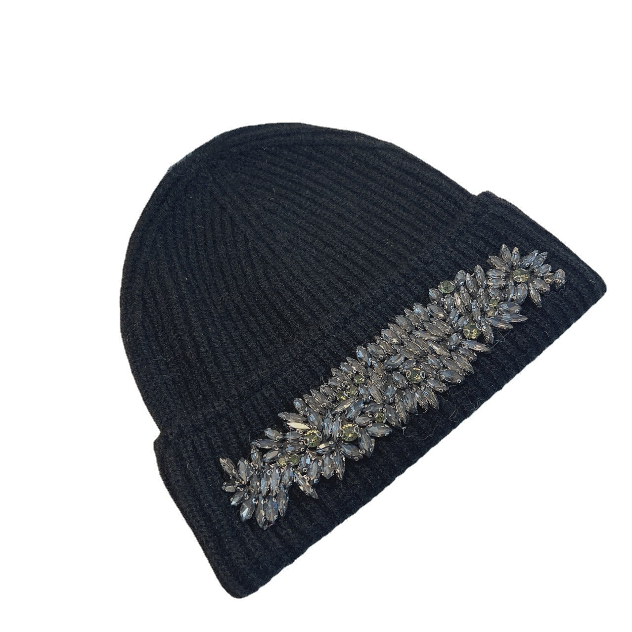 Autumn And Winter French Heavy Industry Rhinestone Inlaid Woolen Cap Women