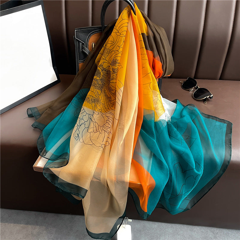 Flower Color Matching Scarf Women's Artificial Silk