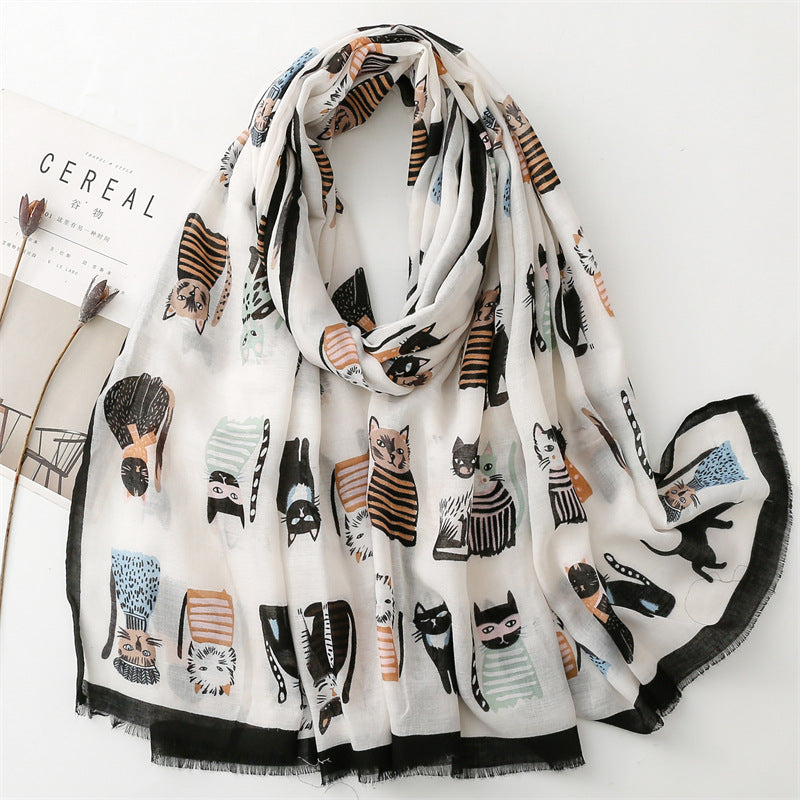 Cute Kitten Paradise Printed Silk Scarf