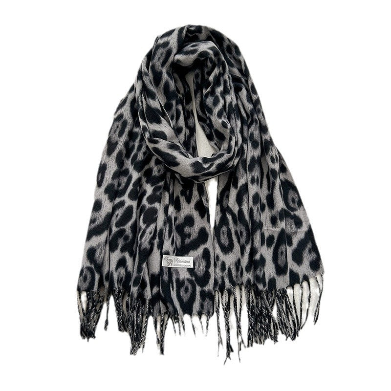 Female Vintage Leopard Print Artificial Cashmere Scarf