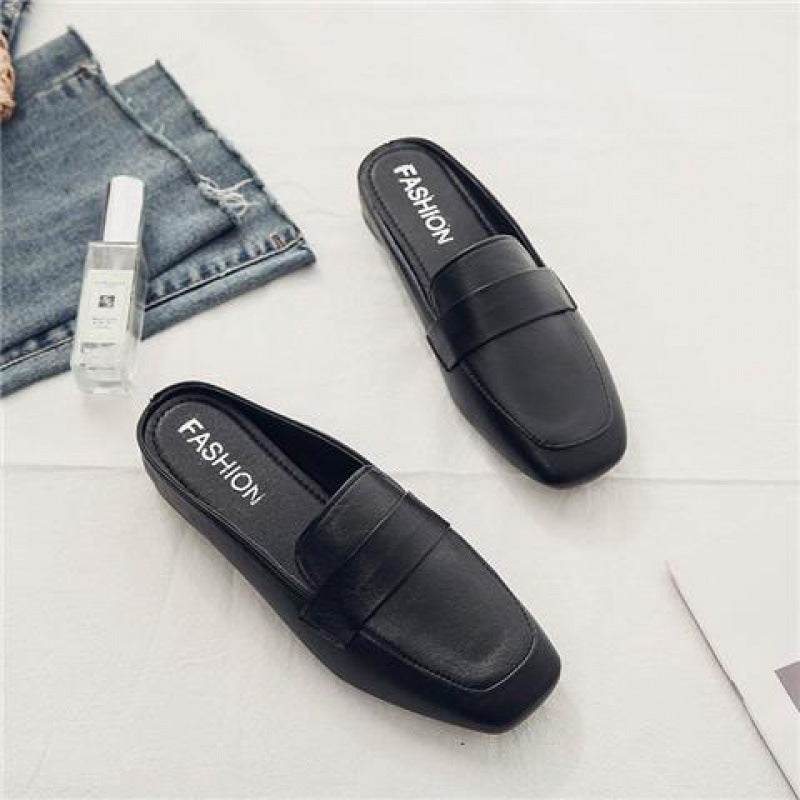 Closed Toe Half Slippers Women's Flat Soft Leather