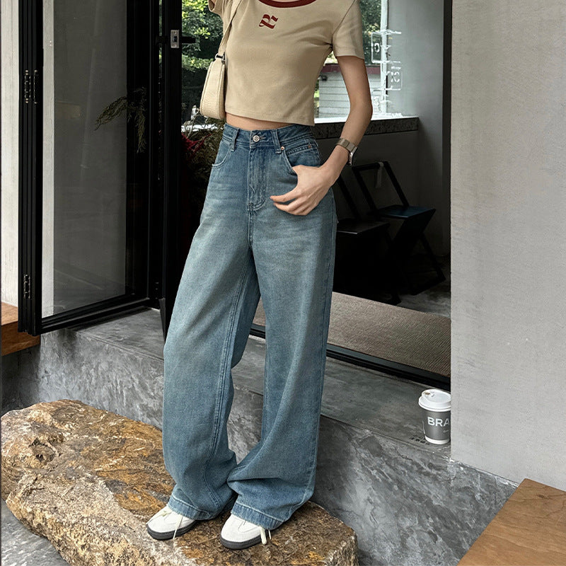 High Waist Drooping Denim Loose Wide-leg Pants