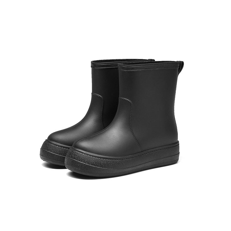 Women's Flat Mid-calf Rain Boots Non-slip Rubber Shoes