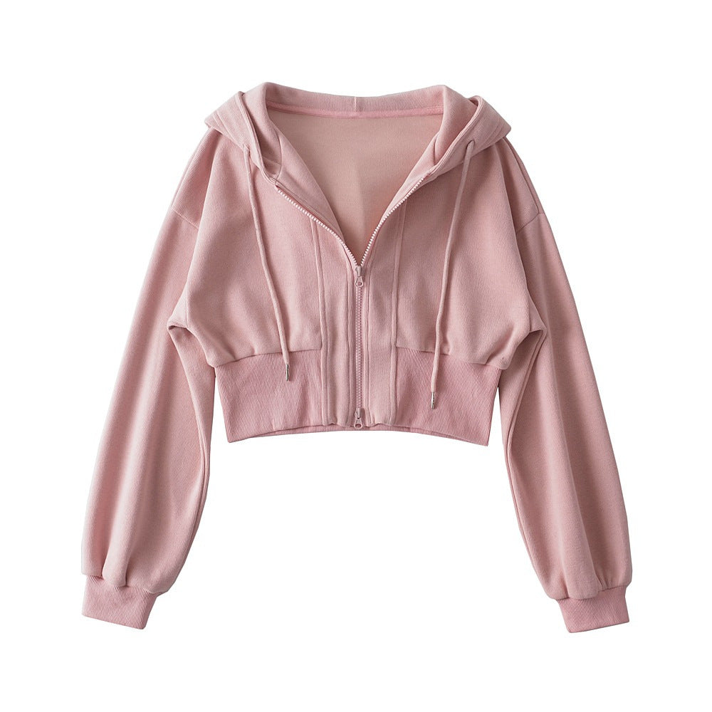 Women's Shoulder Hooded Double Zipper Sweater