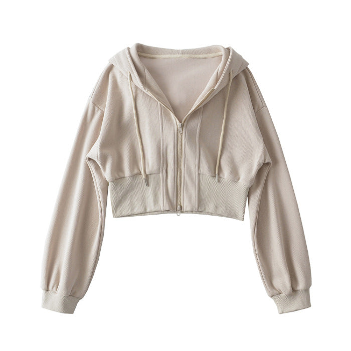 Women's Shoulder Hooded Double Zipper Sweater