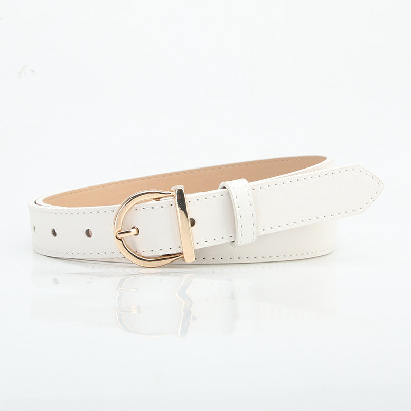 Fashionable All-match D-type Alloy Pin Buckle Women's Belt