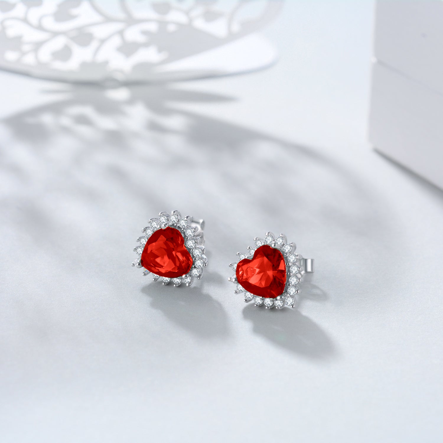 Birthstone Zircon Heart Shape Stud Earrings