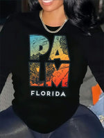 Warm Women's Printed Long Sleeve- Palm Florida Print, Black