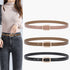 Genuine leather black fashion belt with pearl buckle, styled with jeans and available in multiple colors.