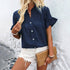 Women's Summer Casual Shirt - Button Front, Pleated Design With Lace Trim, Solid Color Top