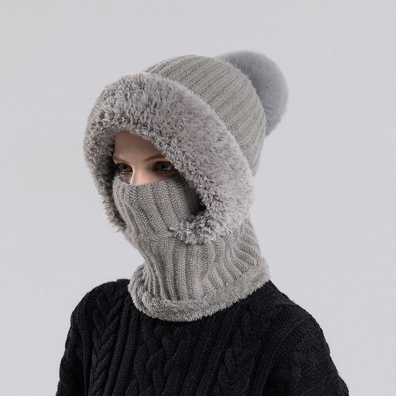 Knitted Hat Scarf Mask One-piece Hat Women's Winter