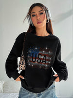 Patriotic Women's Hoodless Sweatshirt- USA Flag Print