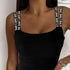 Ladies' fashionable elegant solid color sleeveless tank top in black, casual summer wear.