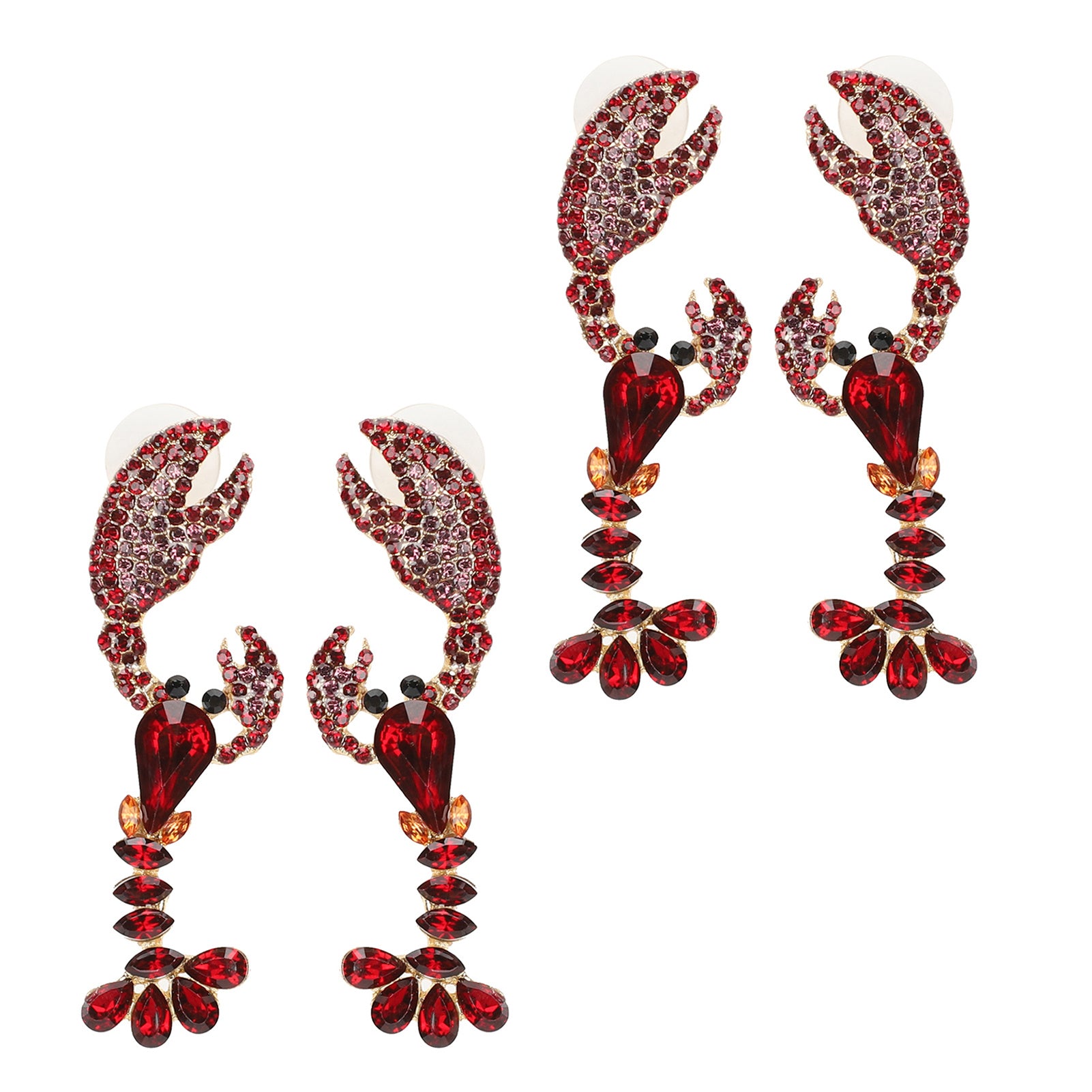 2 Pairs Alloy Earrings Fashionable Beautiful Crystal Lobster Shape Decor Women Gift