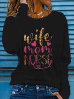 Glamorous Women's Print Long Sleeved- Wife Mom Nurse Print, Black