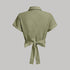 Ladies' Short Sleeved Lapel Waist Cross Strap Design Solid Color Shirt