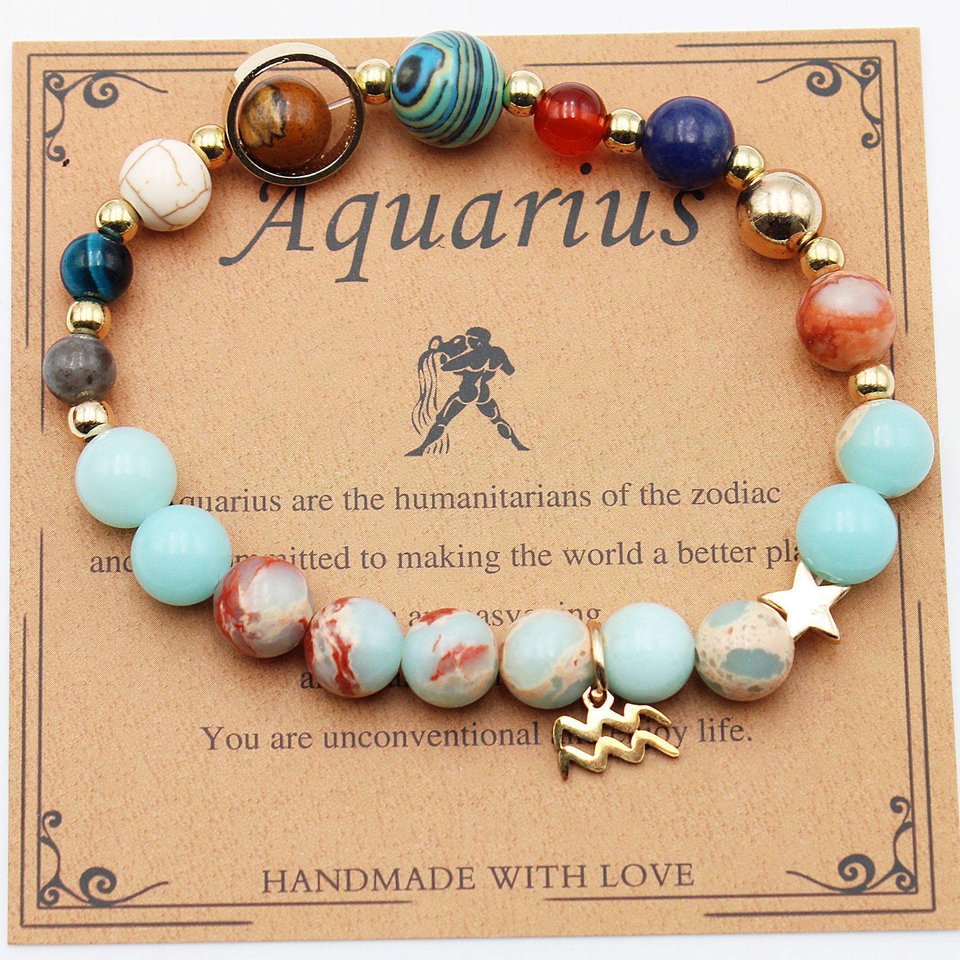 Twelve Constellations Bracelets Natural Stone Beaded Eight Planets