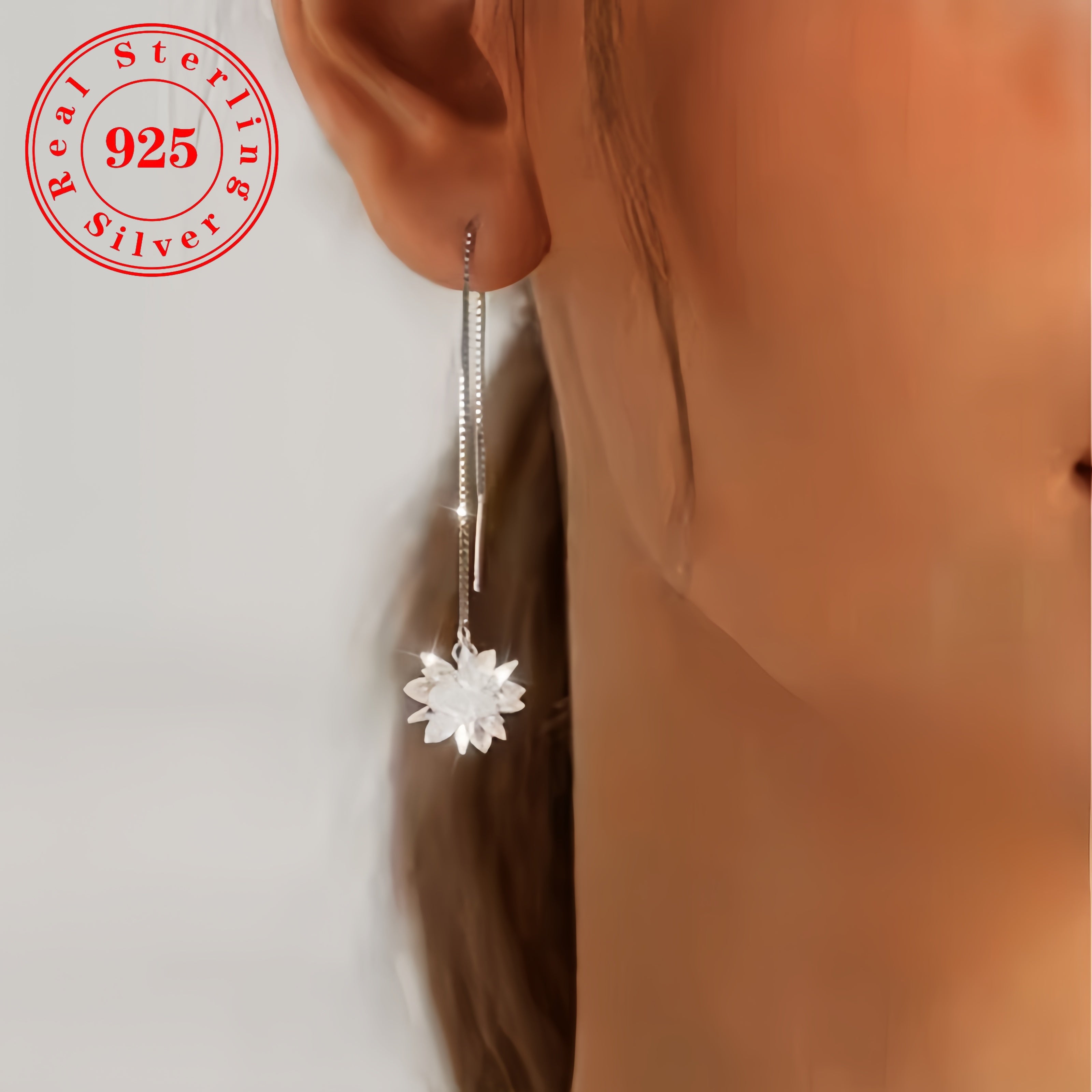 925 Sterling Silver Earrings, Sparkling Flowers  Shiny Zirconia