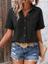 Summer Women's V-Neck Blouse - Casual Short Sleeve Button-Up Shirt With Chest Pocket, Solid White, Lightweight & Breathable For Casual   Attire