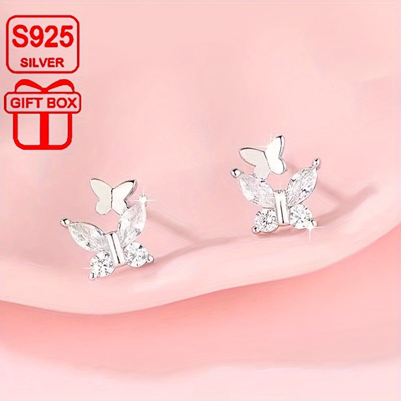 925 Double-layer Butterfly Zircon Earrings