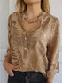 Loose Casual Long Sleeves Printed Sequined Pocket Shirt