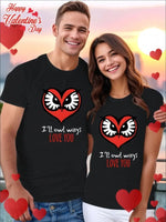 Valentine's Day Women's and Couples Short-Sleeved T-Shirt- Owl Love You Print, Polyester, Black
