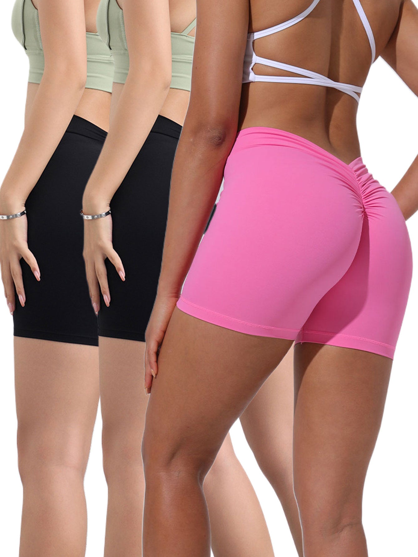 3 Pack High-waisted Butt-lifting Women's Sports Yoga Shorts