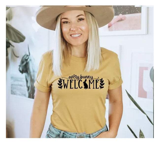 -Every Bunny Welcome T-shirt, Easter Shirt, Easter Nurse Gift, Cute Bunnies Top, Easter Day Gift, Bunny Tee, Every Bunnys Is Favorite Shirts
