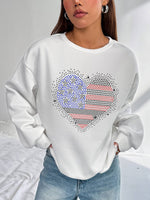 Stylish Women's Hoodless Sweatshirt- Patriotic Heart Print