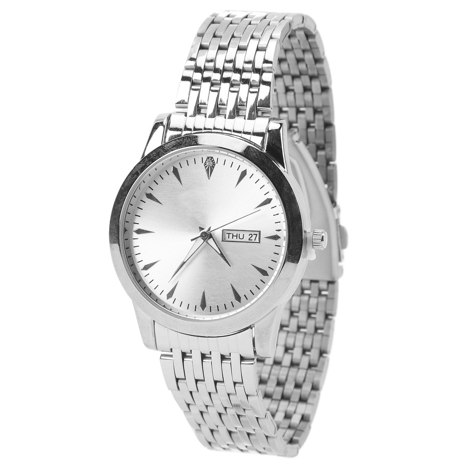 Quartz Men Watch Commercial Dual Date Stylish Classic Quartz Stainless Steel Dress Watch Silver