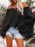 Women's Elegant Solid Color Off Shoulder Flared Sleeve Shirt for Vacation and Casual Wear