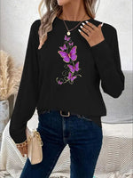 Beautiful Women's Print Long Sleeved- Butterflies Print, Black