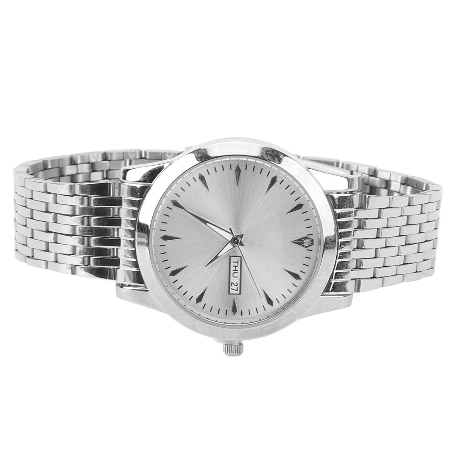 Quartz Men Watch Commercial Dual Date Stylish Classic Quartz Stainless Steel Dress Watch Silver