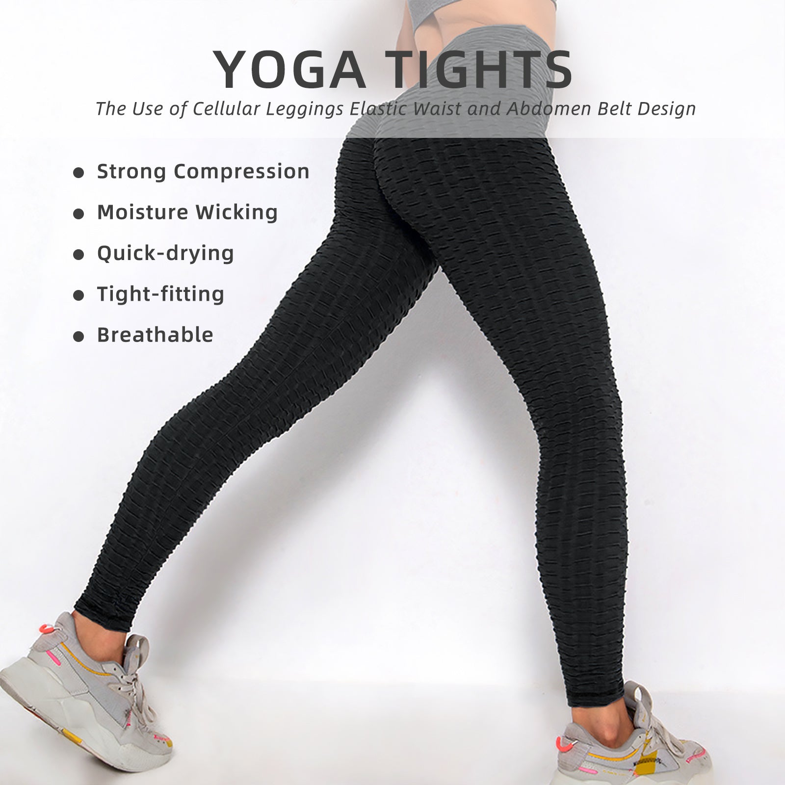 Women TIK Tok Leggings Bubble Textured Leggings Butt Lifting Yoga Pants Black