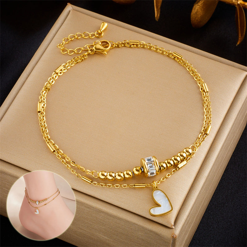 -Fashion Jewelry Boho Classic Love Heart Ankle Chain Double Layer Chain Bracelet Anklet Charm Tassel Leg Chain On Foot Chain Women Party Jewelry Accessories