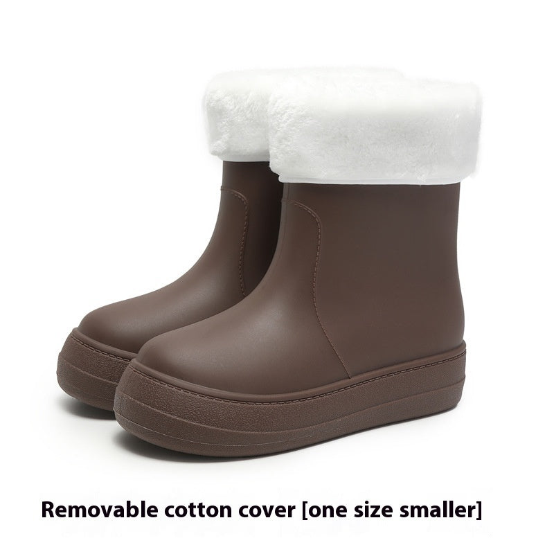 Women's Flat Mid-calf Rain Boots Non-slip Rubber Shoes