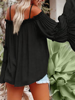 Women's Elegant Solid Color Off Shoulder Flared Sleeve Shirt for Vacation and Casual Wear
