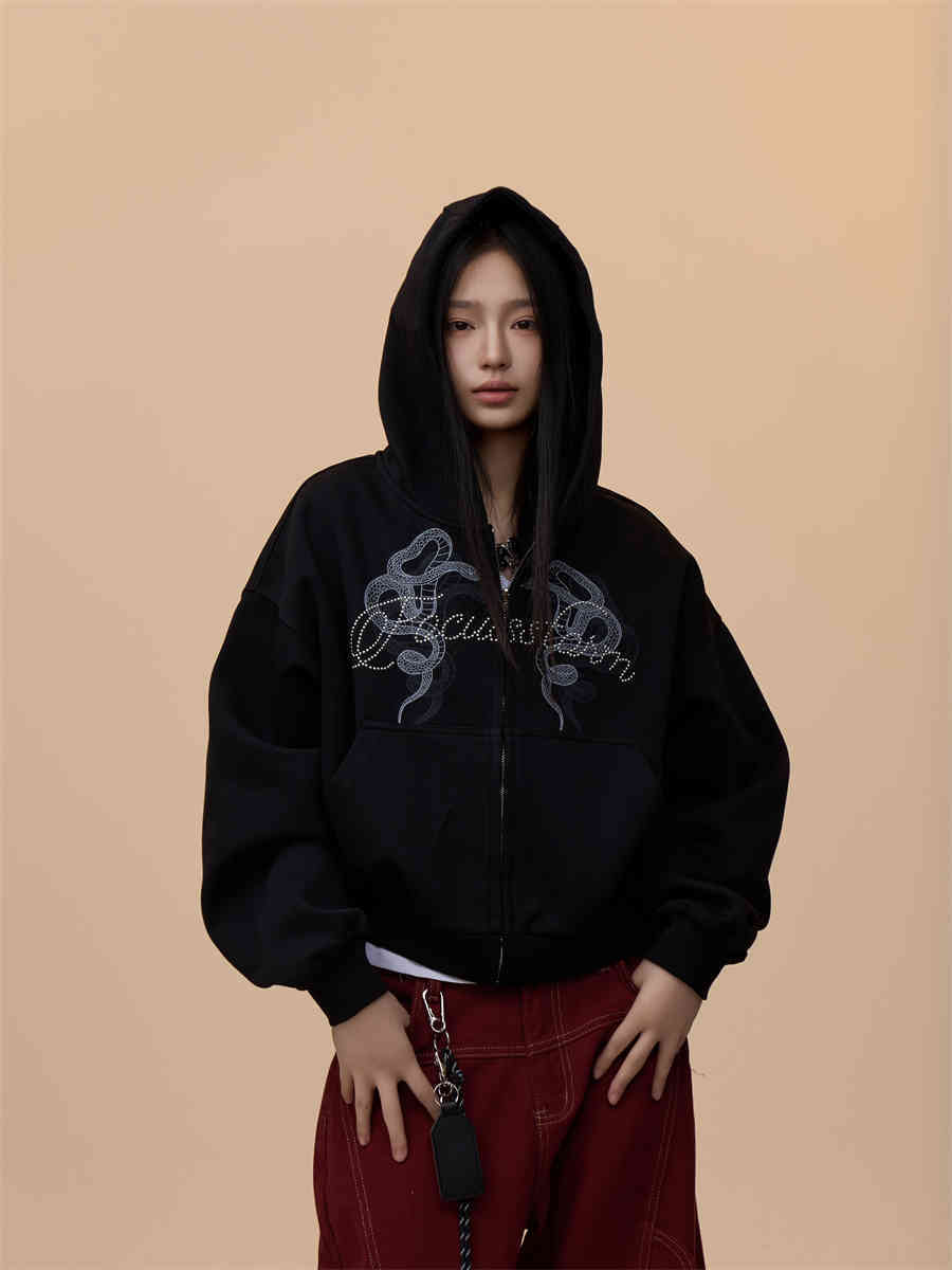 Retro Hooded Printed Casual Sweatshirt Women's Hooded Jacket